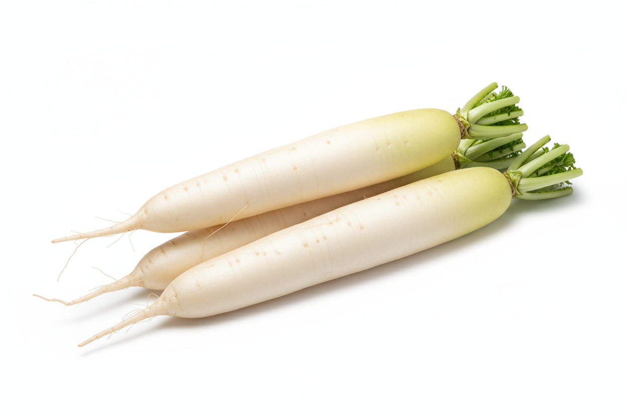 white radish 3 pieces white background